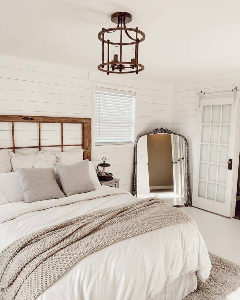 Ornate Filigree Mirror Next to Farmhouse Door