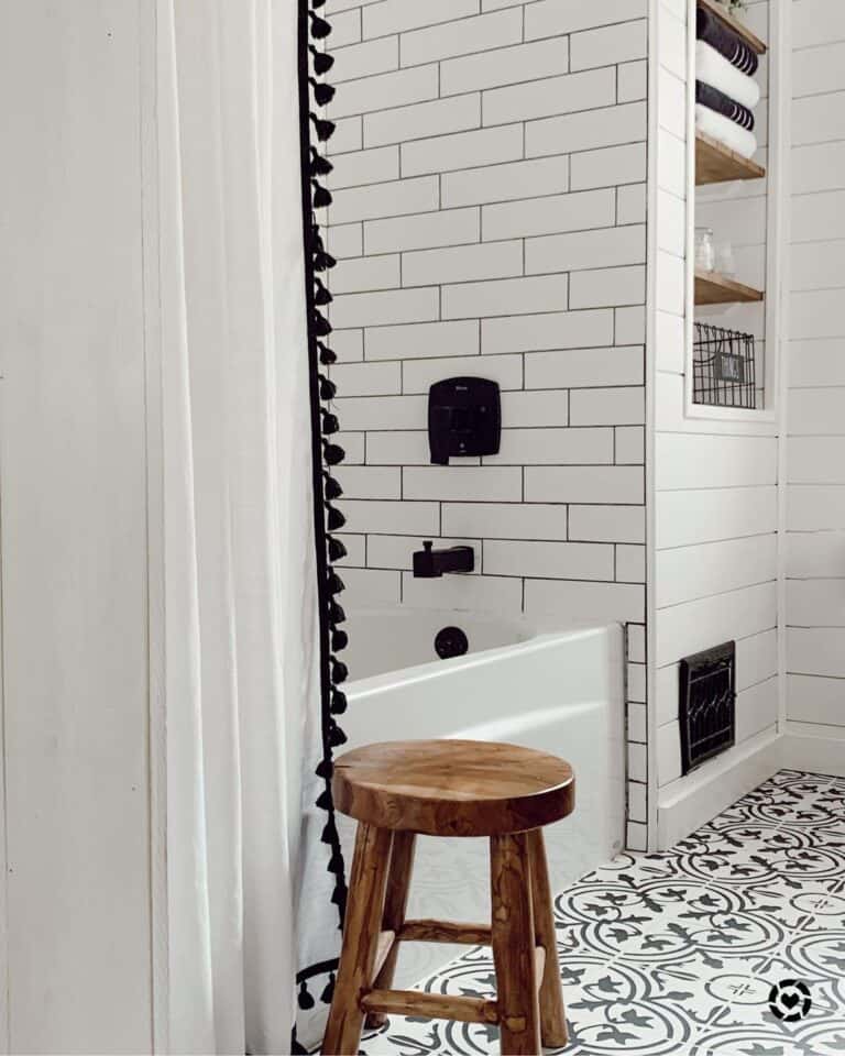 Ornate Tile in a White Bathroom