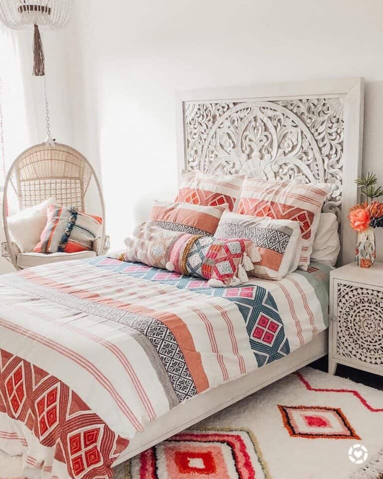 Ornate White Bedframe with Vibrant Accents