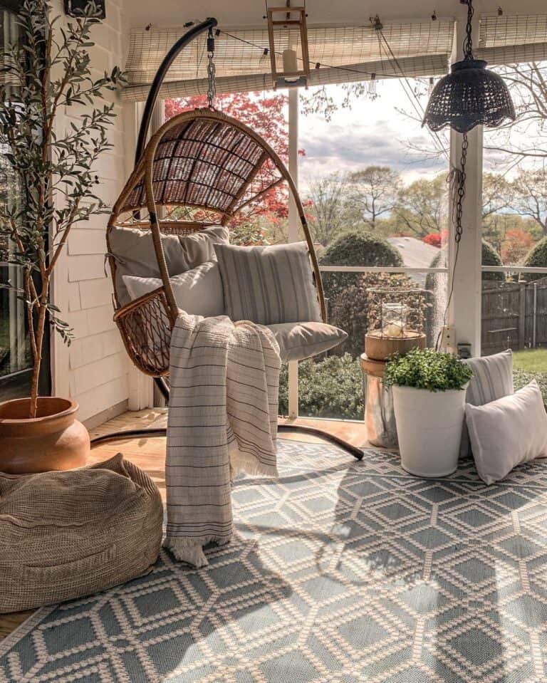 Outdoor Egg Chair with Stand on Patio