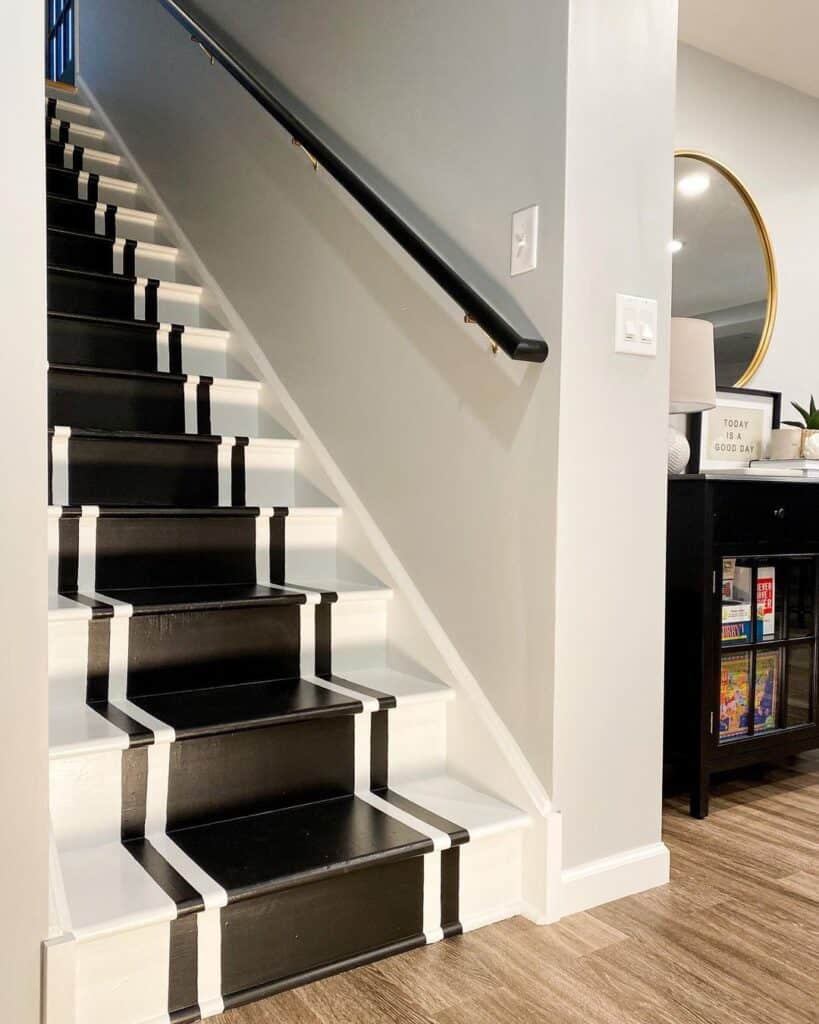 Painted Black Runner on White Stairs