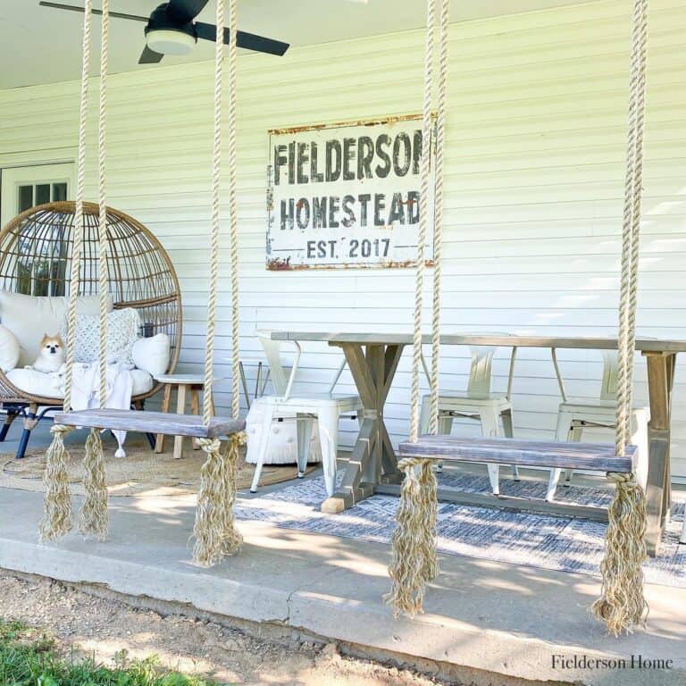 Patio Swings and Wood Farmhouse Table