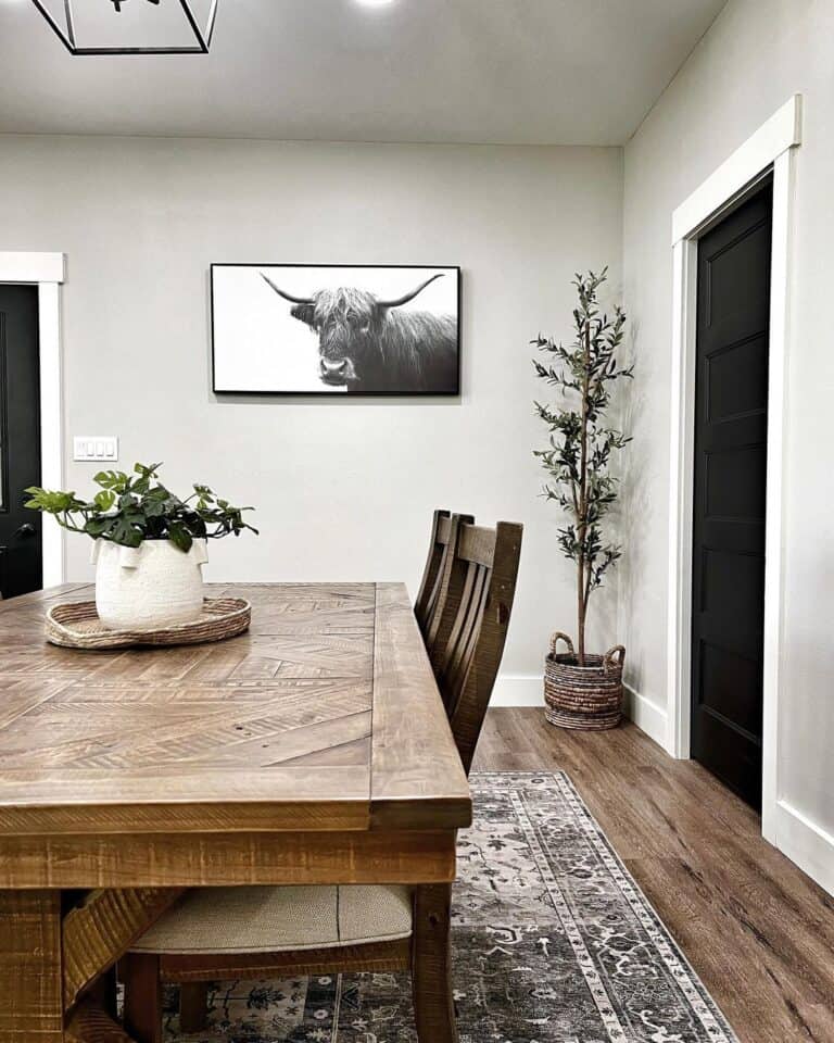 Patterned Rug Beneath Solid Wood Table Soul & Lane
