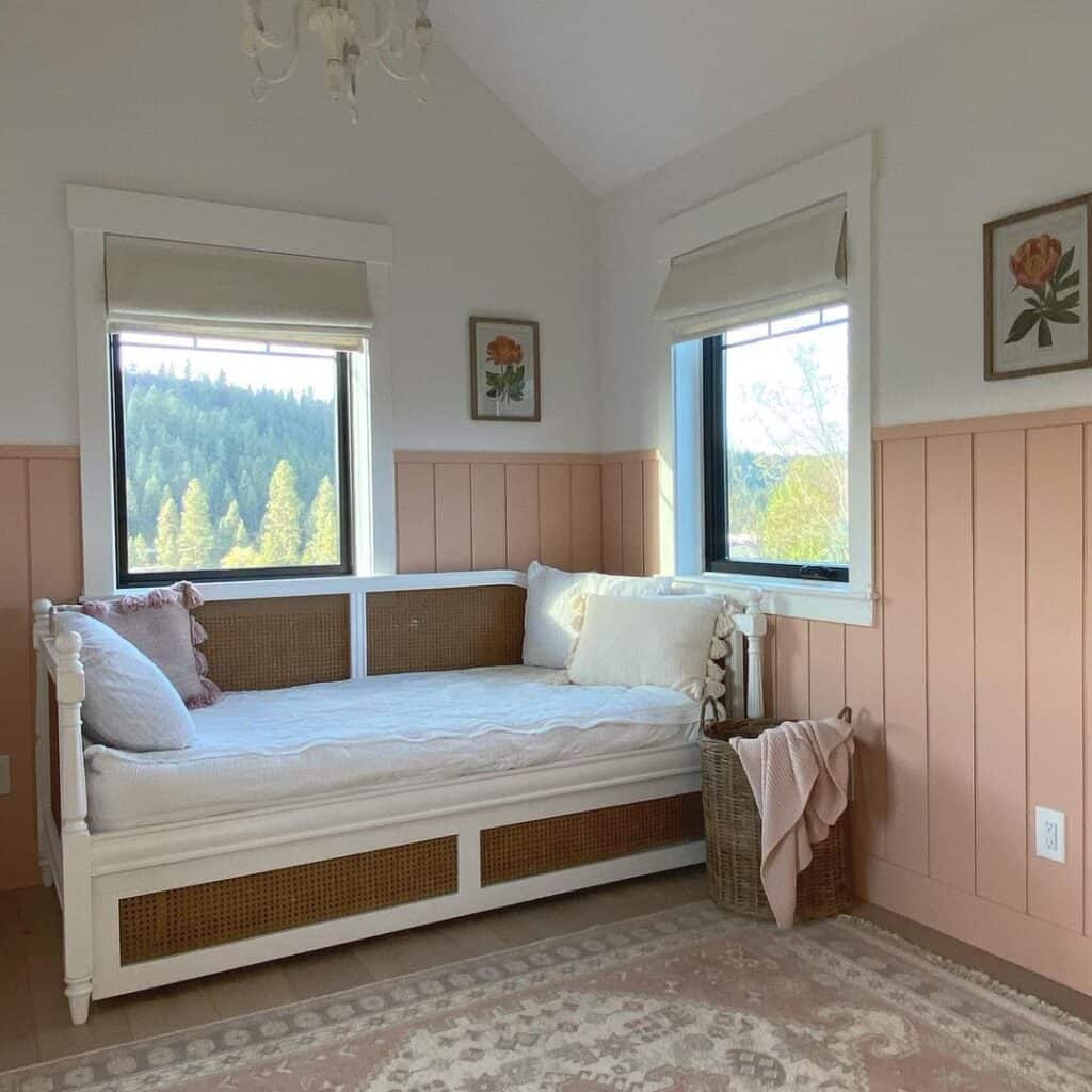 Peach Vertical Shiplap Bedroom Half Wall