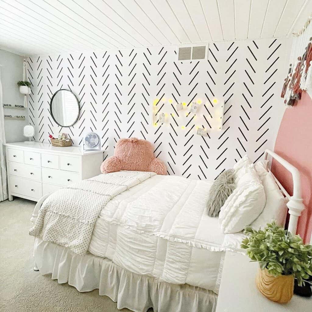 Pink Accents in Chevron Wall Bedroom