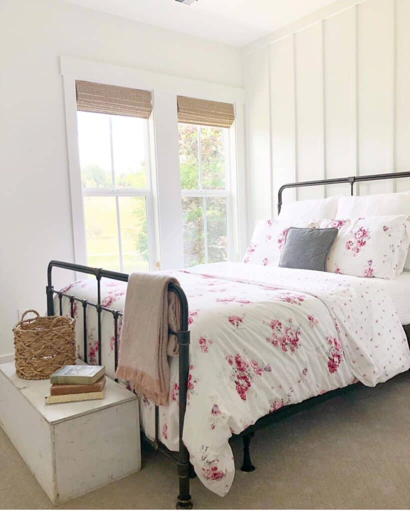 Pink Floral Bedding in Neutral Bedroom