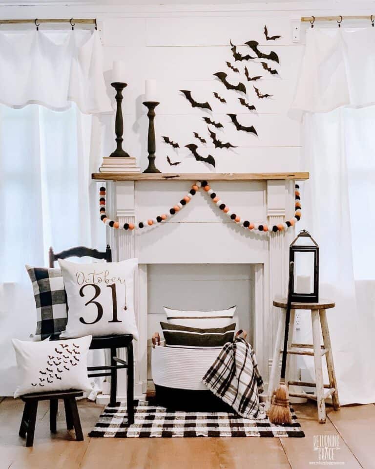 Plaid Elements in Shiplap Living Room