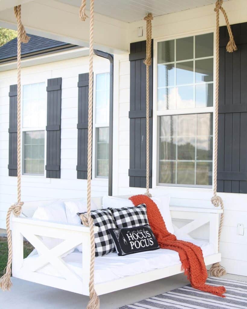 Porch Swing with Subtle Hocus Pocus Halloween Decor