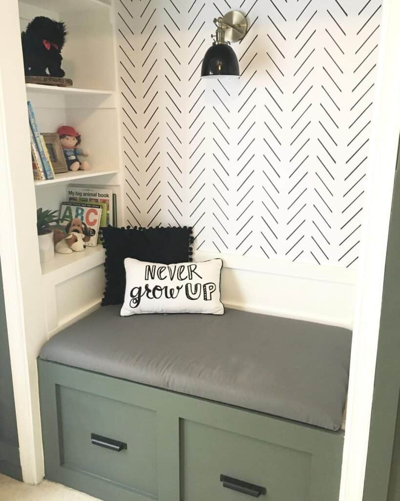 Reading Nook with White Shelving Unit