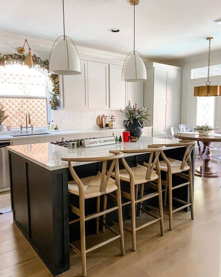 Round Kitchen Table with Brass Lighting