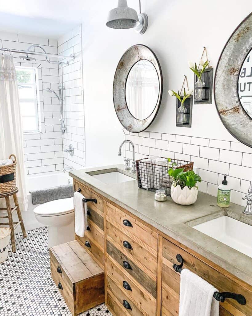 Rustic Bathroom with Double Sink Vanity