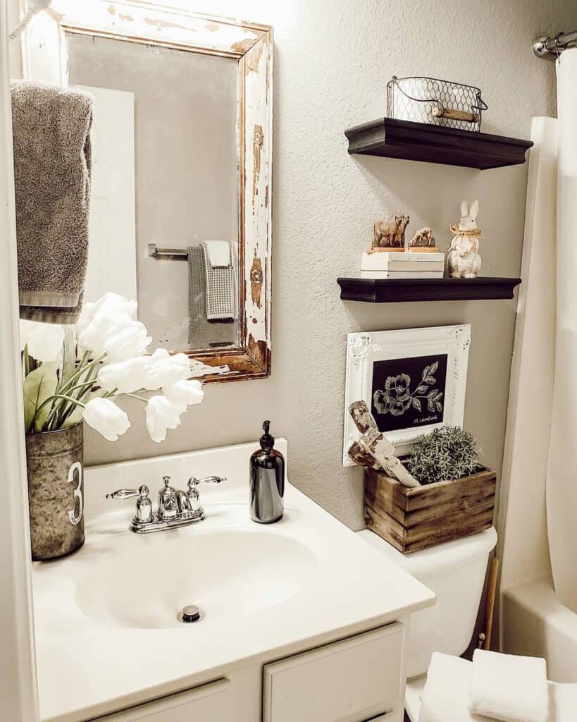 Rustic Bathroom with Wooden Shelving