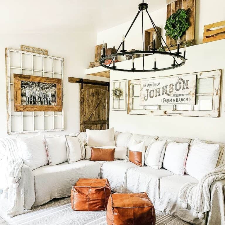 Rustic Living Room with Window Frame Wall Art