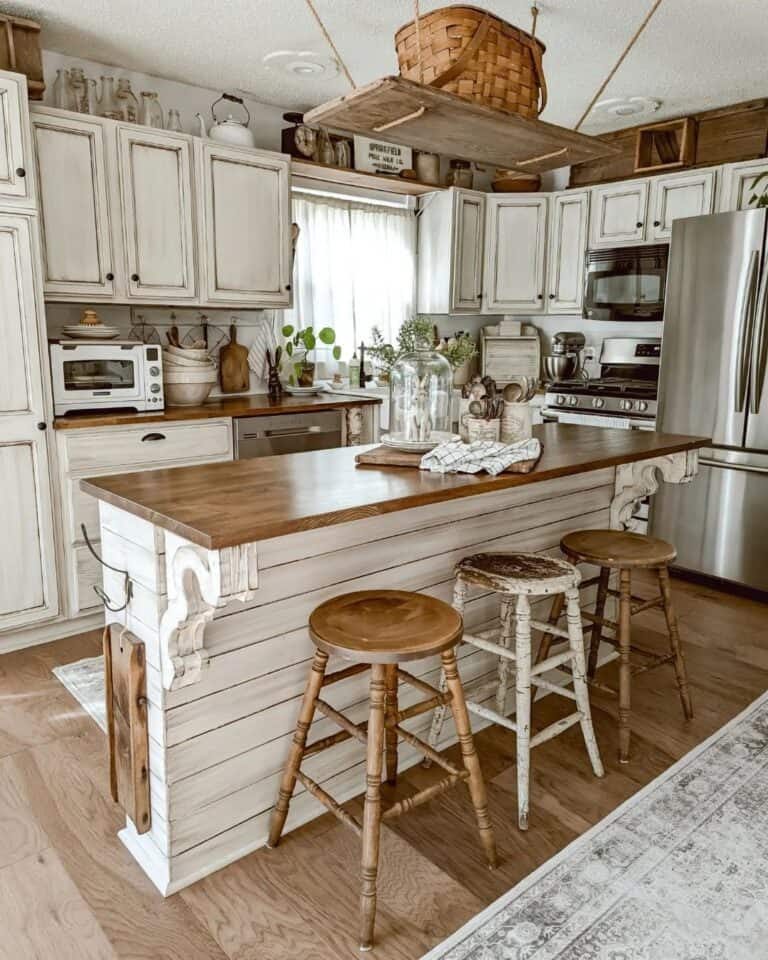 Rustic White Kitchen with Warm Wood Countertops