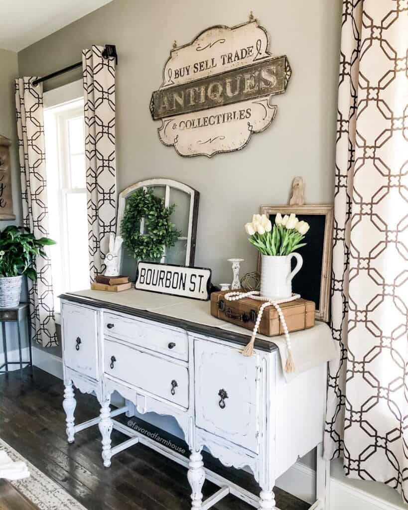 Rustic White Wood Farmhouse Sideboard Buffet