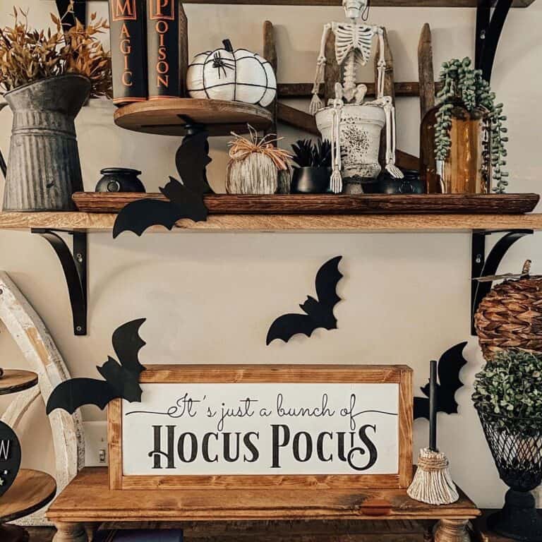 Rustic Wooden Shelving with Halloween Décor