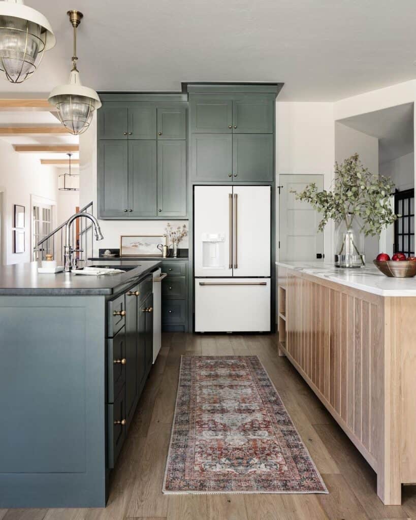 Sage Green Cabinets for White Refrigerator