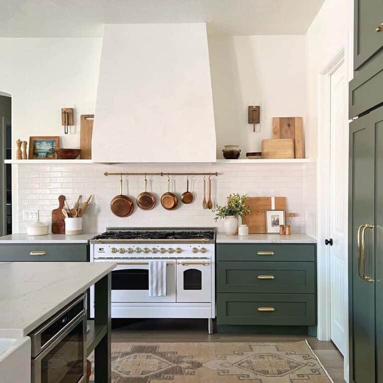 Sage Green Kitchen Cabinets with Gold Hardware