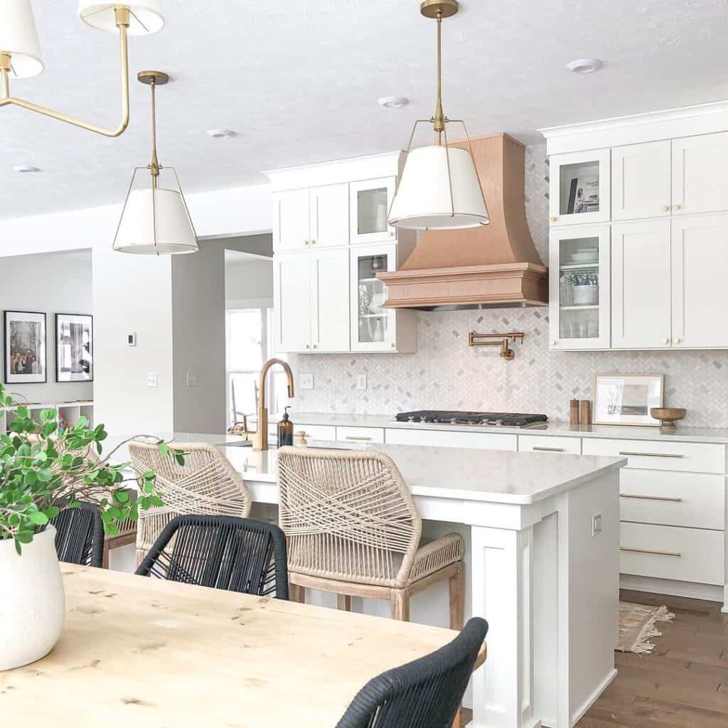 Shaded White and Gold Kitchen Lighting