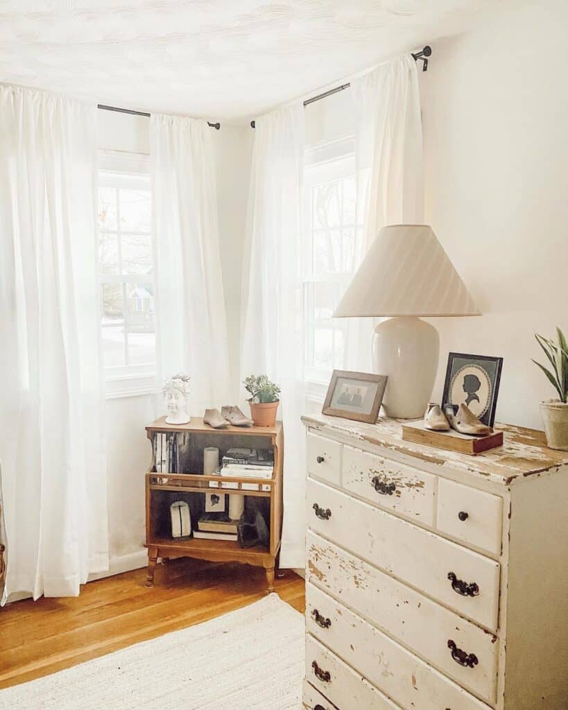 Sheer White Curtains with Black Rods