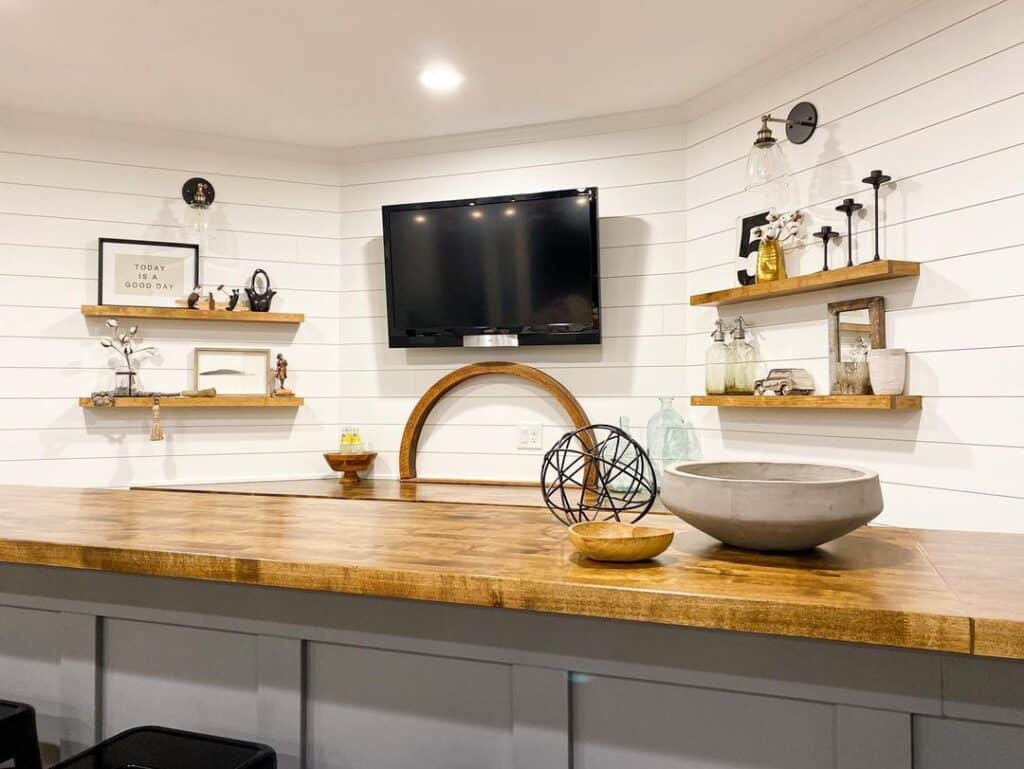Shiplap Entertainment Center with Floating Wood Shelves Soul & Lane