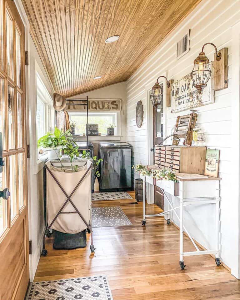 Shiplap Laundry Room with Beadboard Vaulted Ceiling