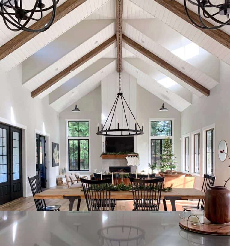 Shiplap Vaulted Ceiling with Wood Beams