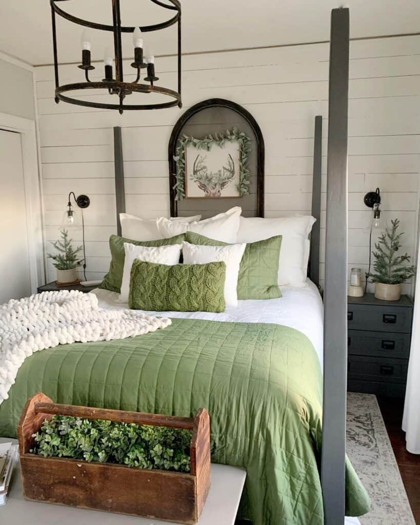 Shiplap Walls with Green Quilt