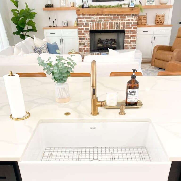 Sink with Gold Kitchen Faucet