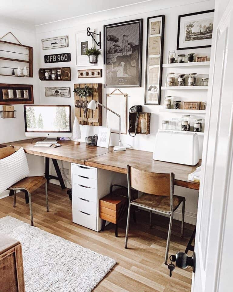 Small White Home Office Carpet and a Double Desk