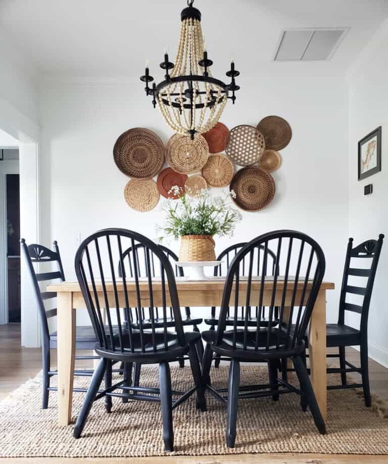 Spindle Back Chairs and Beaded Chandelier