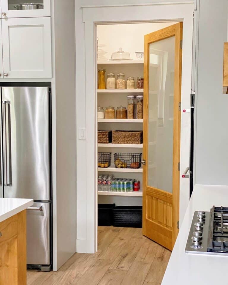 Stained Wood Door for Small Walk In Pantry
