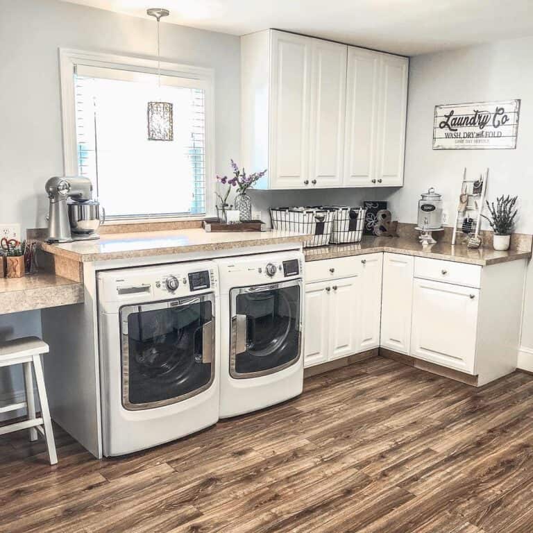 Stained Wood Flooring for Laundry Room