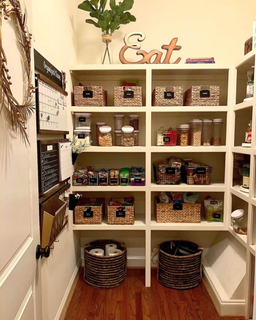 Stained Wood Flooring for Walk In Pantry