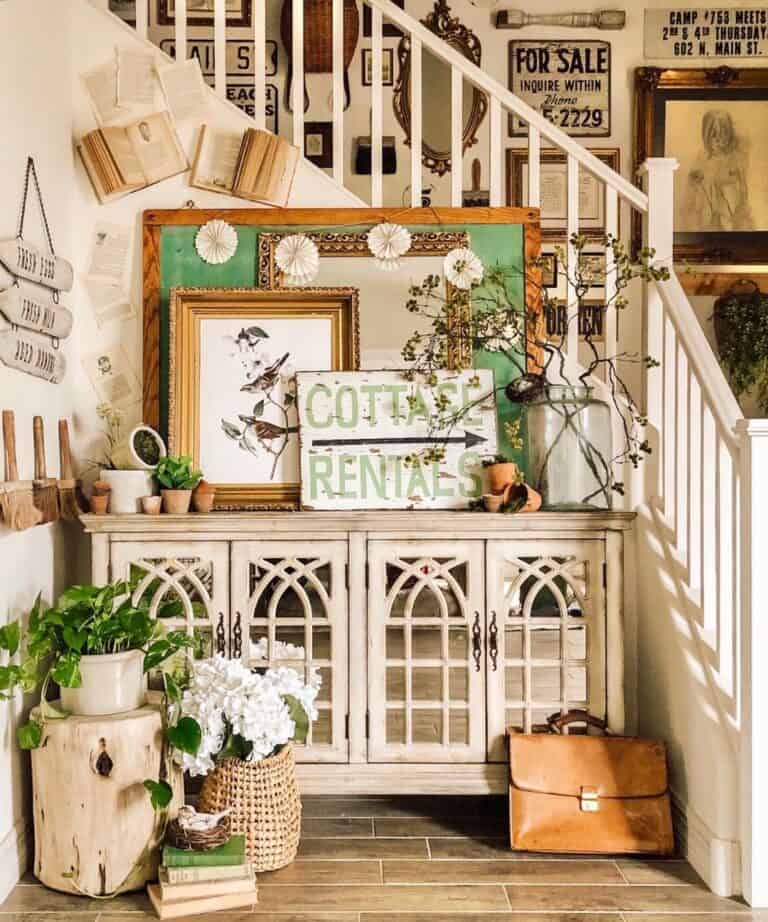 Staircase Nook Farmhouse Sideboard with Mirrored Doors