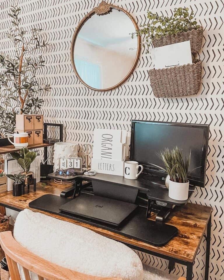 Stenciled Office Wall with Decorative Items