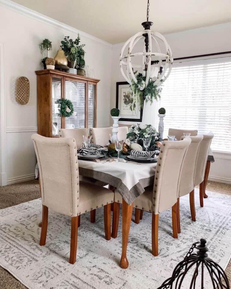 Studded Dining Chairs and Wood Table