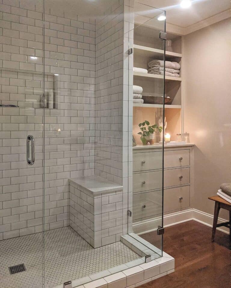 Subway Tile Niche in Walk in Shower