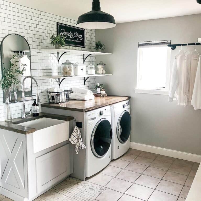 Tan Tile Flooring for Laundry Room