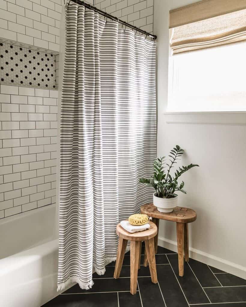 Textured Bathroom with Tiled Shower Niche