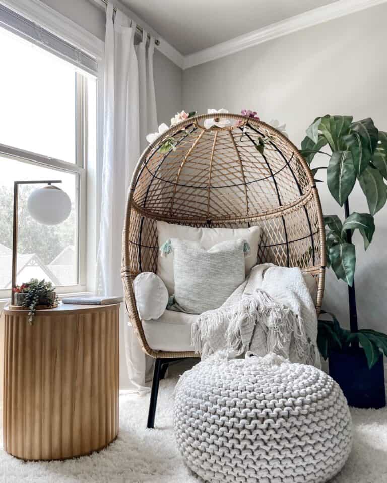 Textured Side Table and Knit Pouf