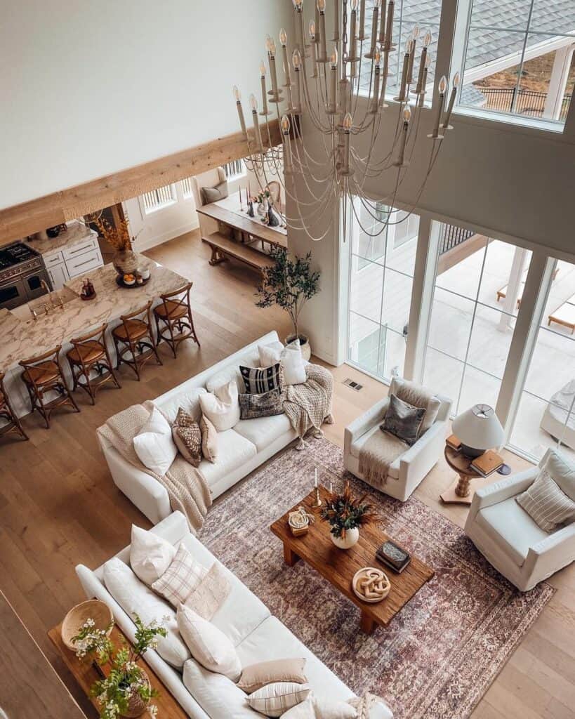 Top View Living Room with Two Sofas and Two Chairs