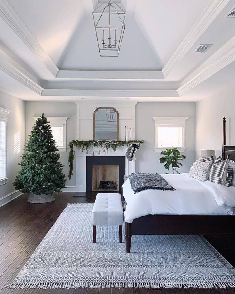 Traditional Vaulted Ceiling Bedroom with Fireplace