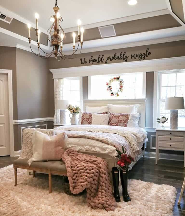 Vaulted Ceiling Bedroom with Crown Molding