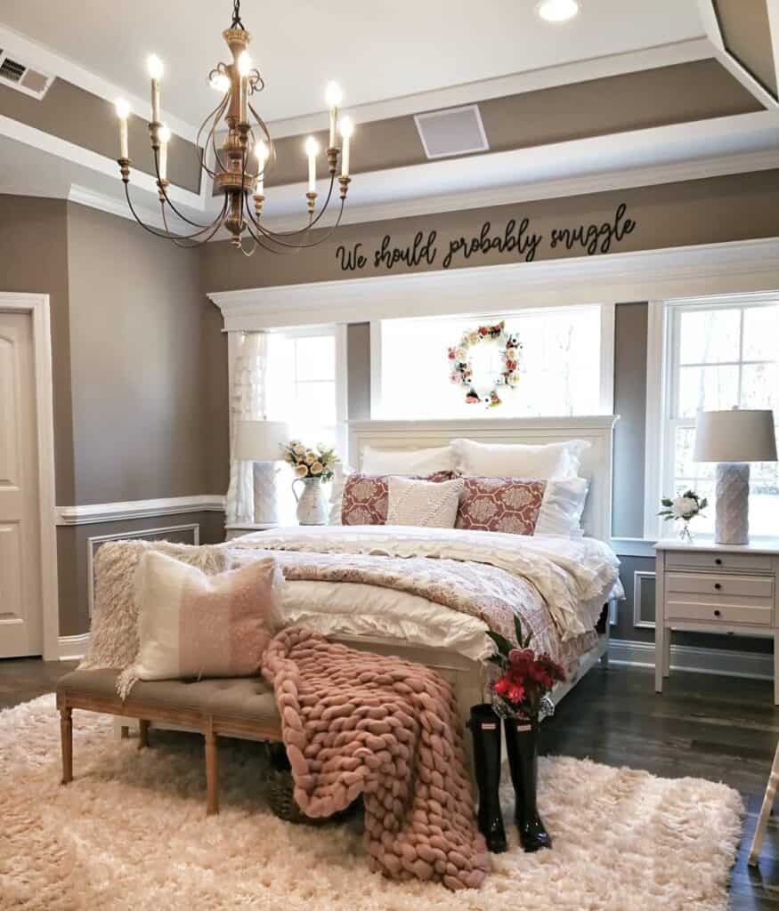 Vaulted Ceiling Bedroom with Crown Molding