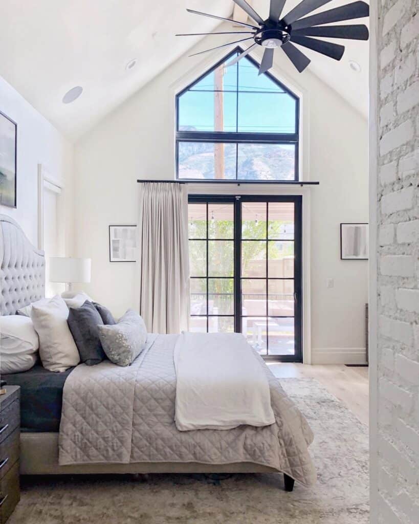 Vaulted Ceiling Bedroom with French Doors