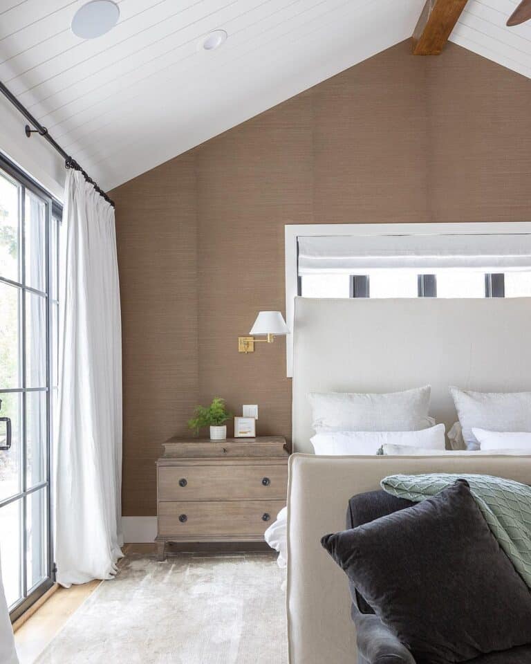 Vaulted Ceiling Bedroom with Wallpaper Feature