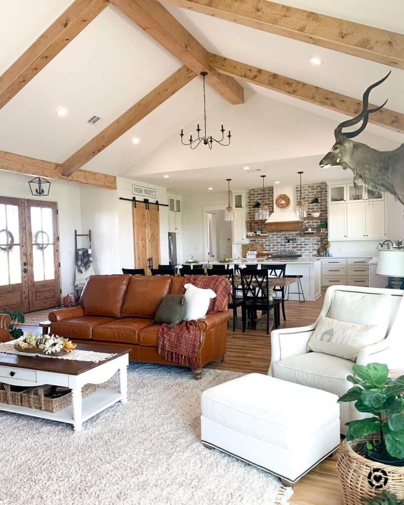 Vaulted Ceiling Kitchen with Brick Accent Wall