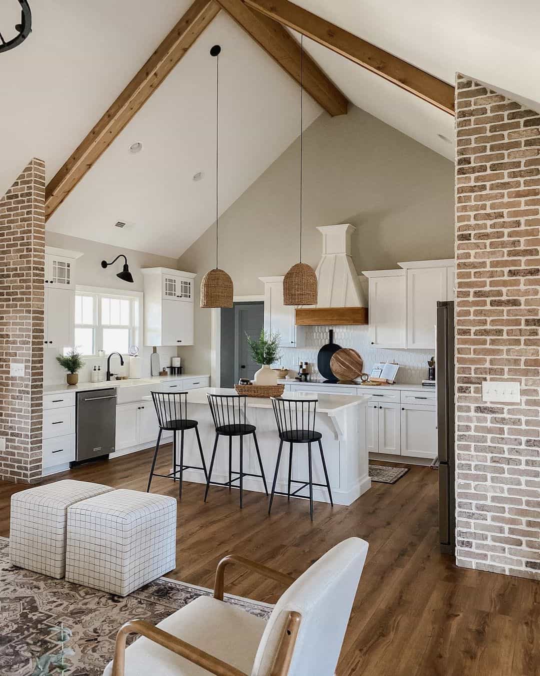 Vaulted Ceiling Kitchen With Wood Beam 