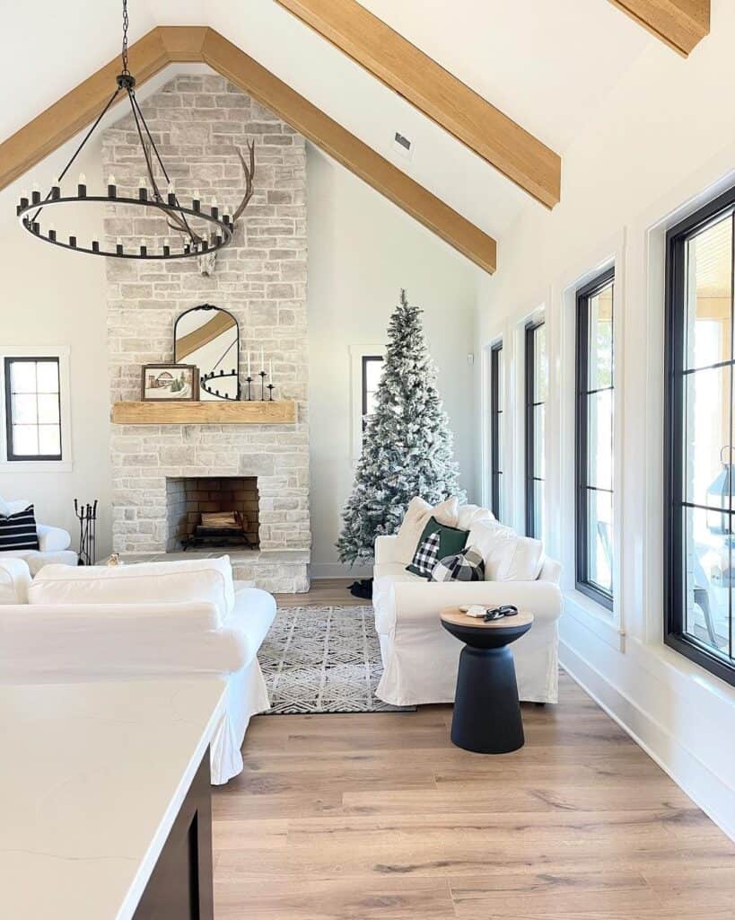 Vaulted Ceiling with Stone Fireplace